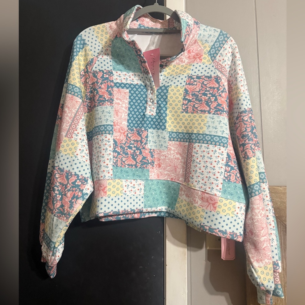 Simply Southern Floral and Geometric Top - Pink and Blue